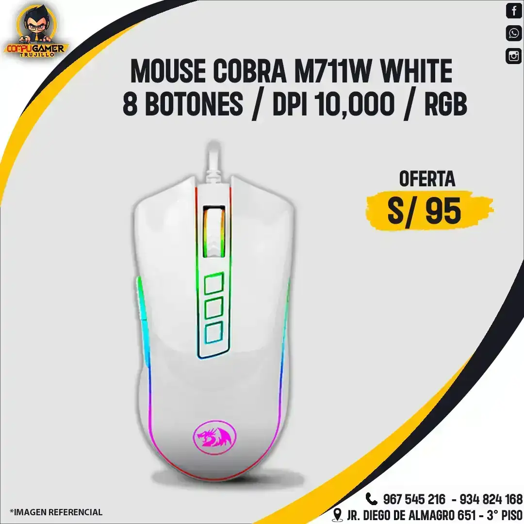 MOUSE GAMER REDRAGON COBRA CHROMA M711W RGB WHITE 