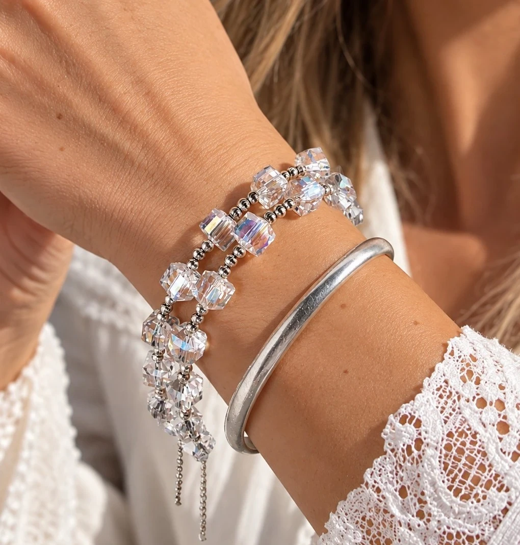 Pulsera Bolita y Cubo cristal 