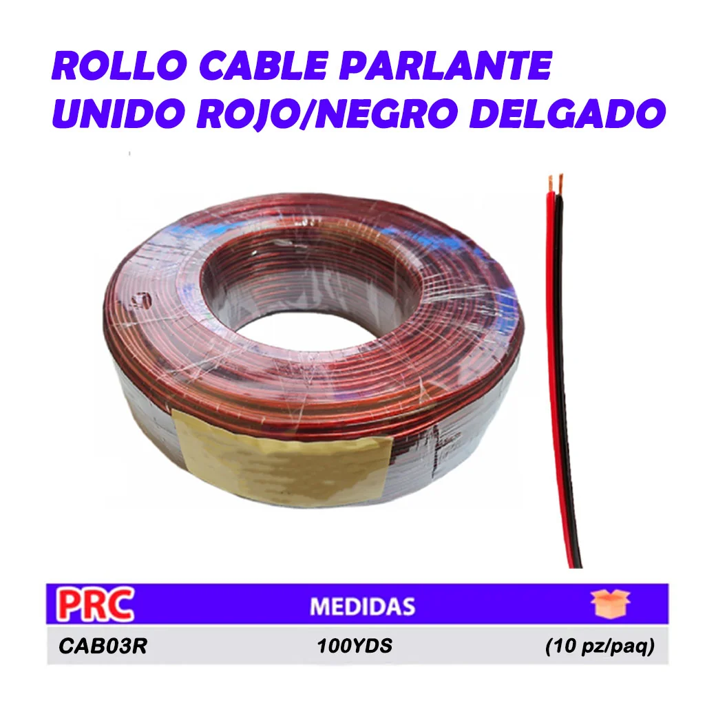 ROLLO CABLE PARLANTE UNIDO ROJO/NEGRO DELGADO 100YDS