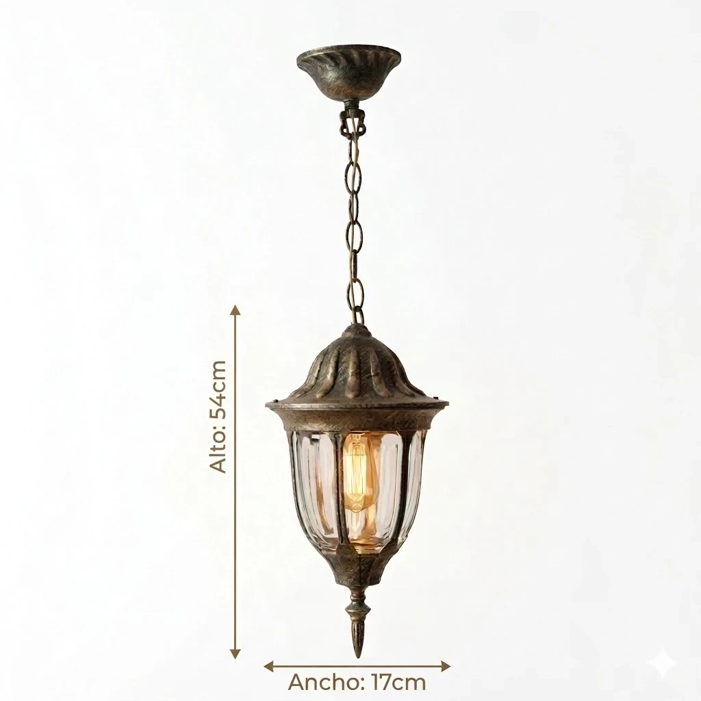 FAROL COLGANTE COLONIAL 1L E27 BRONCE ANTIGUO 170X540MM 4