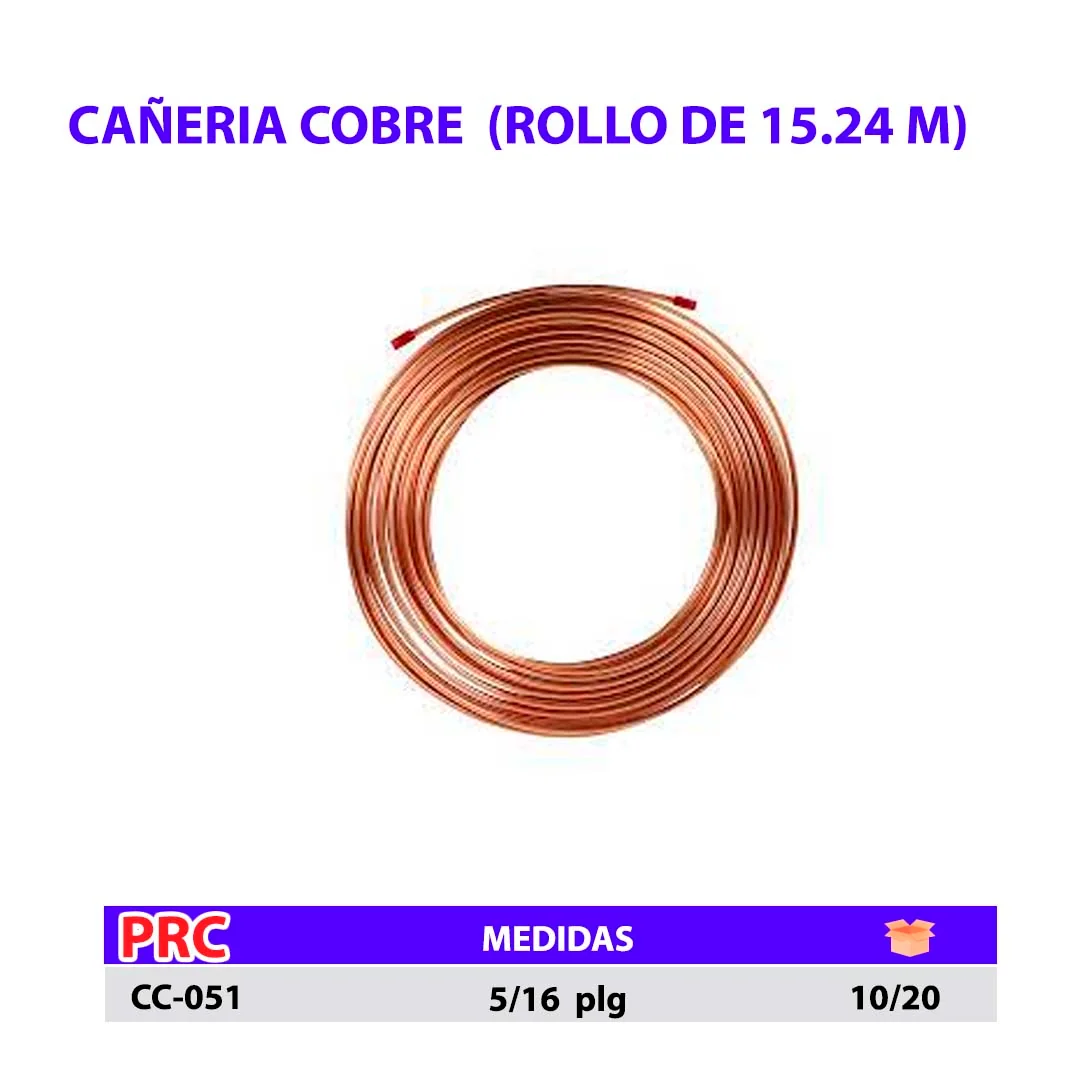CAÑERIA COBRE 5/16 " (Rollo/15.24 M) 