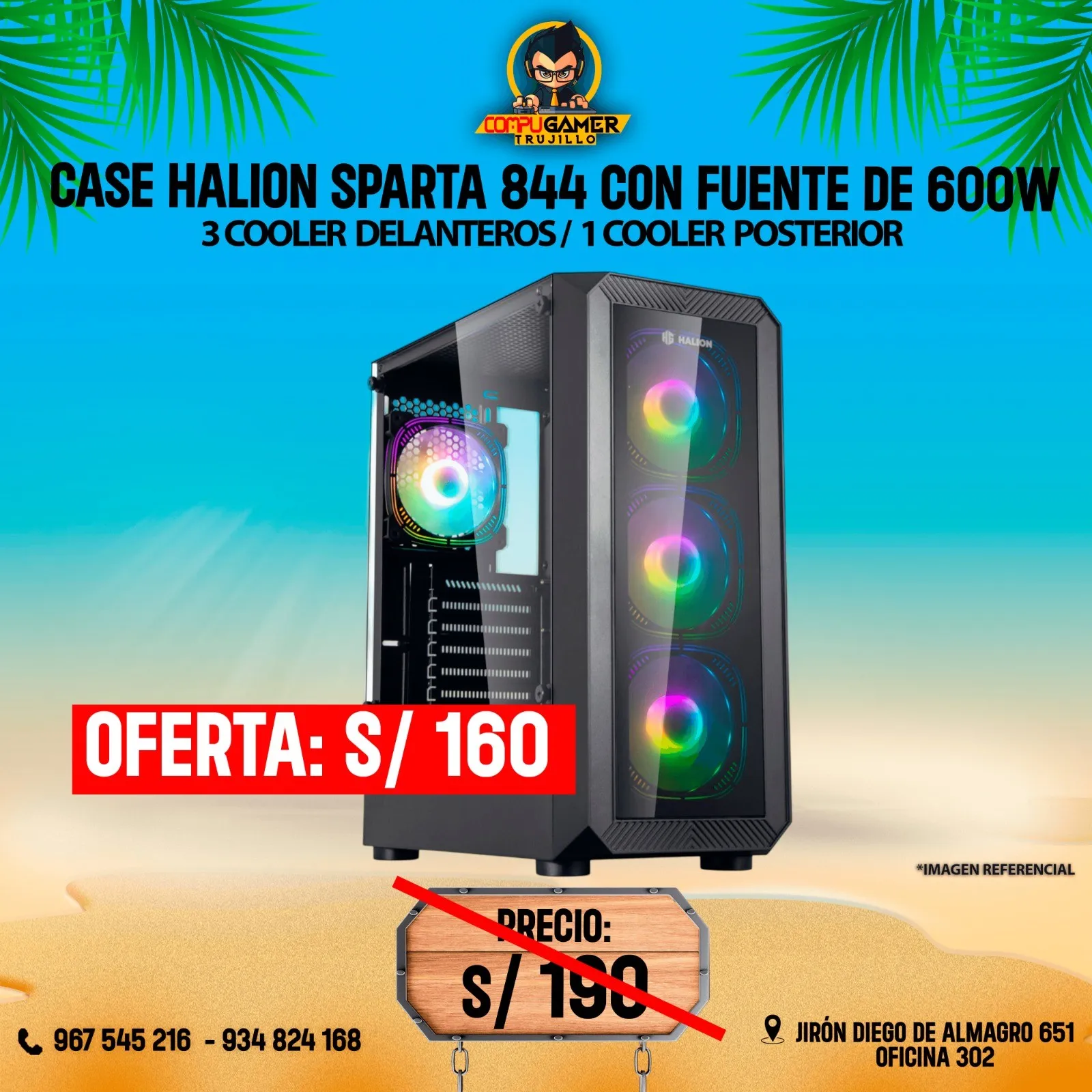 CASE HALION SPARTA 844 CON FUENTE DE 600W BLACK