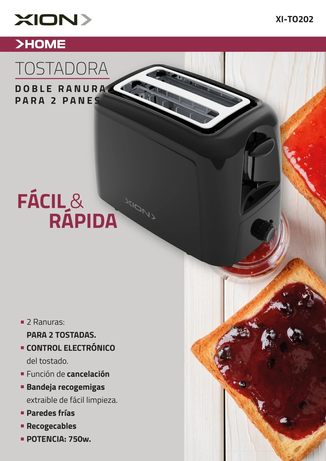 Tostadora 2 Panes/700W XION 2