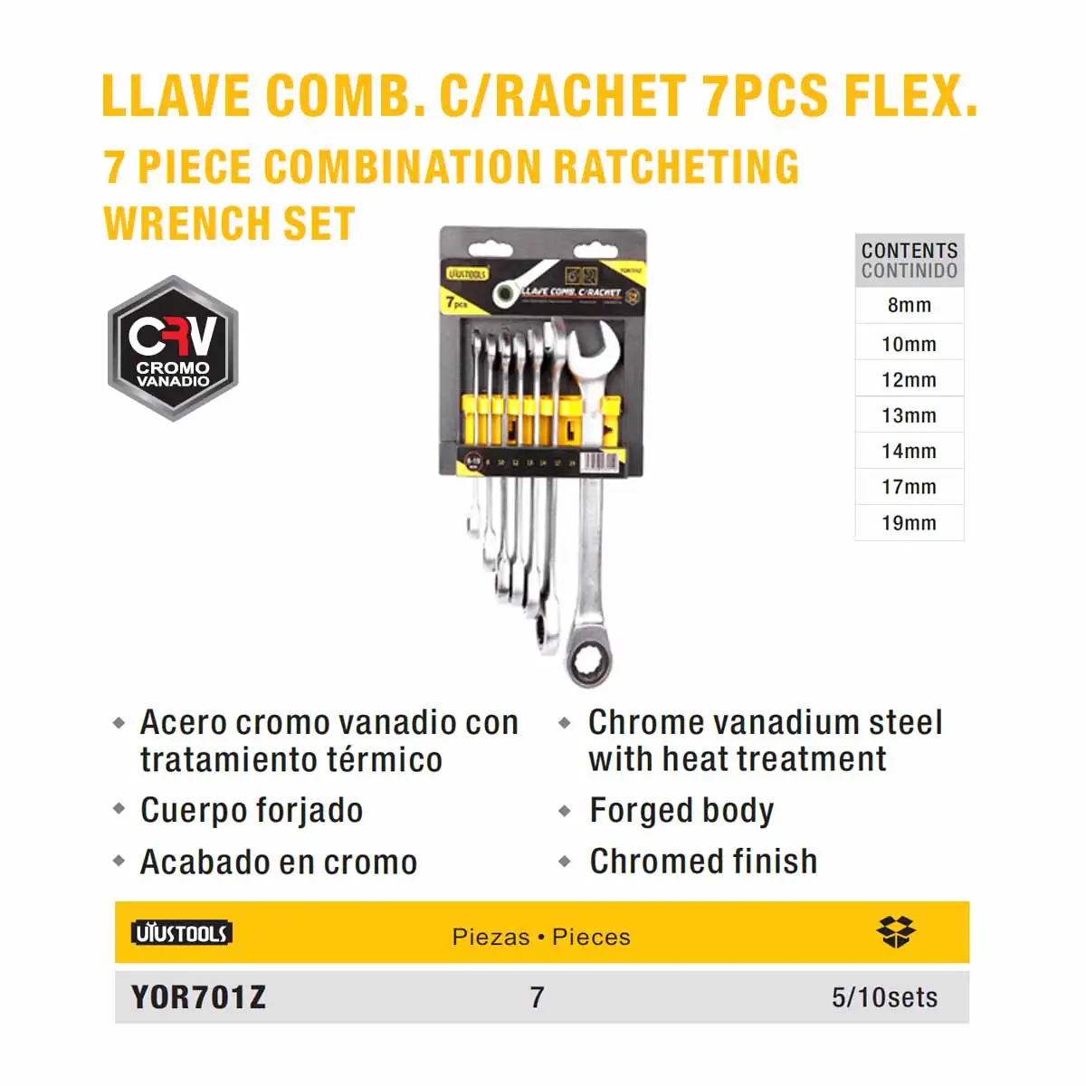 SET LLAVE COMBINADA C/Chicharra UYUST 7 PZS