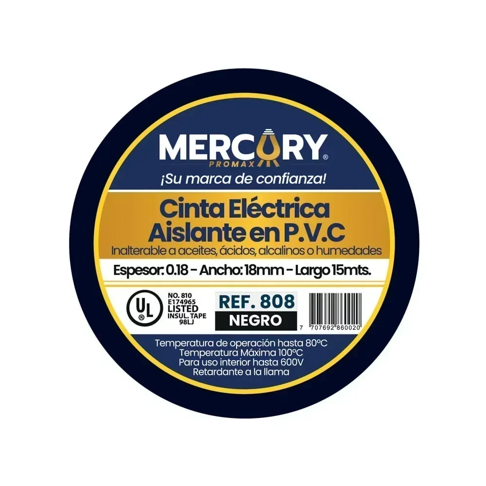 Cinta aislante mercury 15 mts 2
