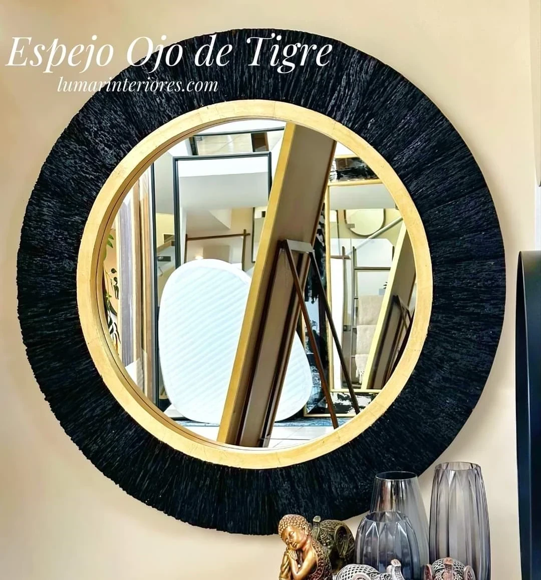 ESPEJO Ojo de Tigre MADERA - ENTINTADO TOTAL NEGRO CON FILO ORO DE HOJA O PLATA 7
