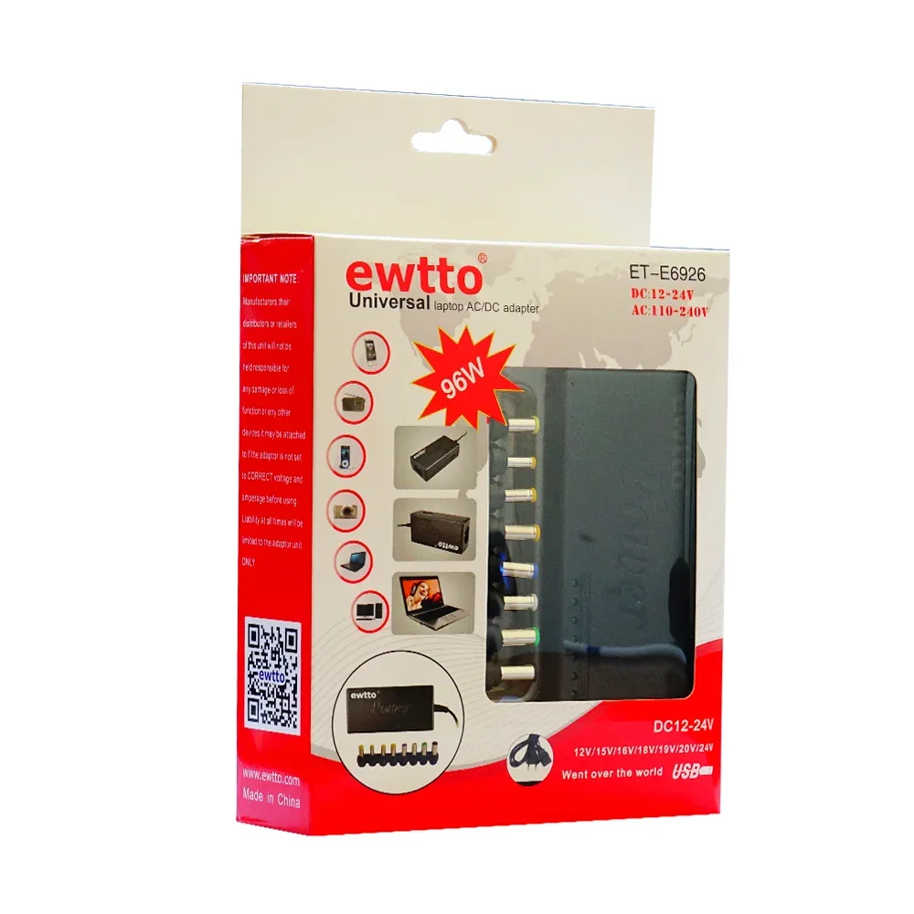 Cargador Universal Ewtto 96W AC-110-240V /DC-12-24V  Para Notebook
