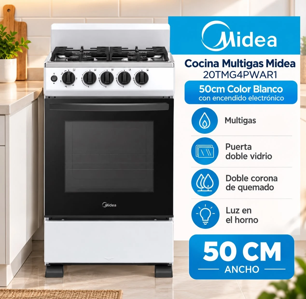 COCINA MULTIGAS MIDEA  55CM COLOR BLANCO ‼️SOLO POR PEDIDOS ‼️ 