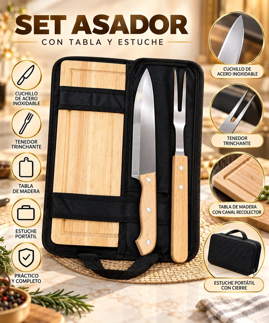 SET ASADOR CON TABLA Y ESTUCHE