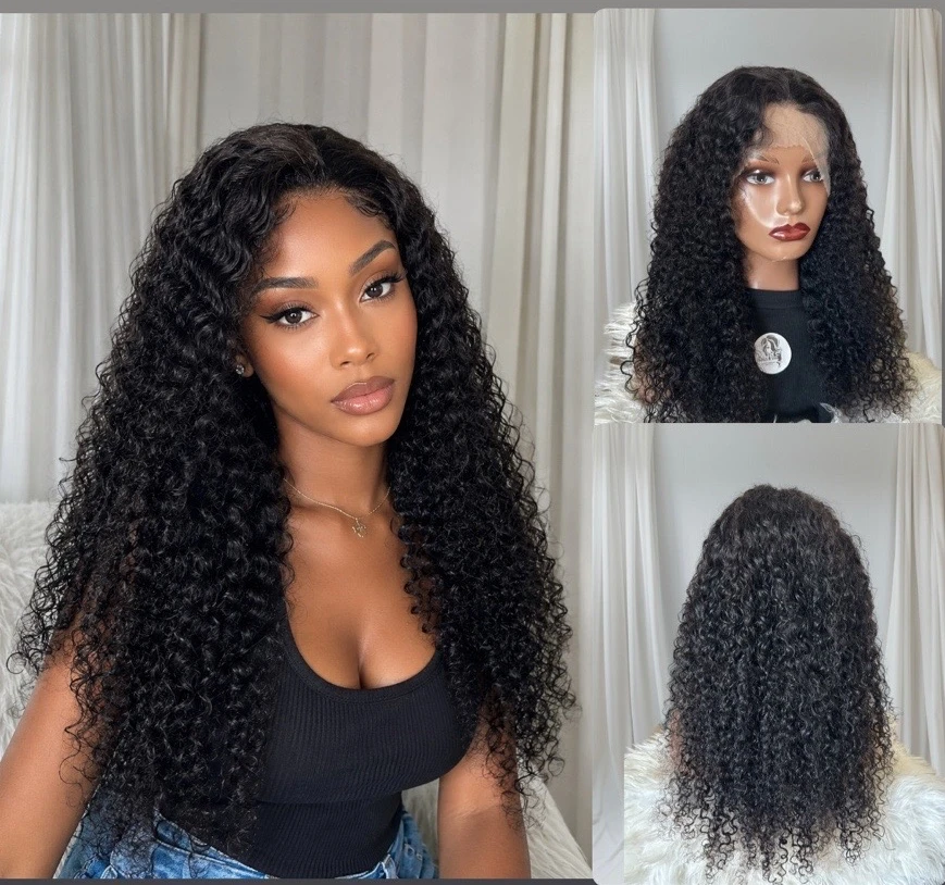 peluca Kinky curly cabello humano de 24 pulgadas, frontal lace 13x4 