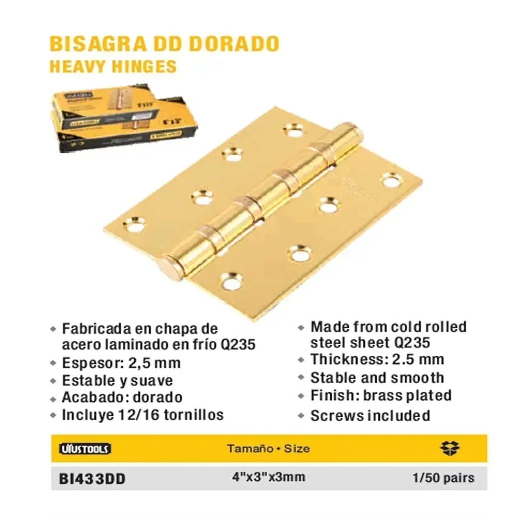 BISAGRA DD DORADA UYUST 4" ( Paq=2pzs)