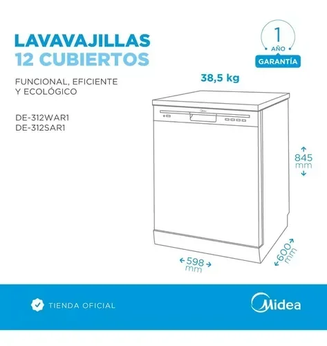 Lavavajillas Midea Blanco 12 Cub. DE-312WAR1 4