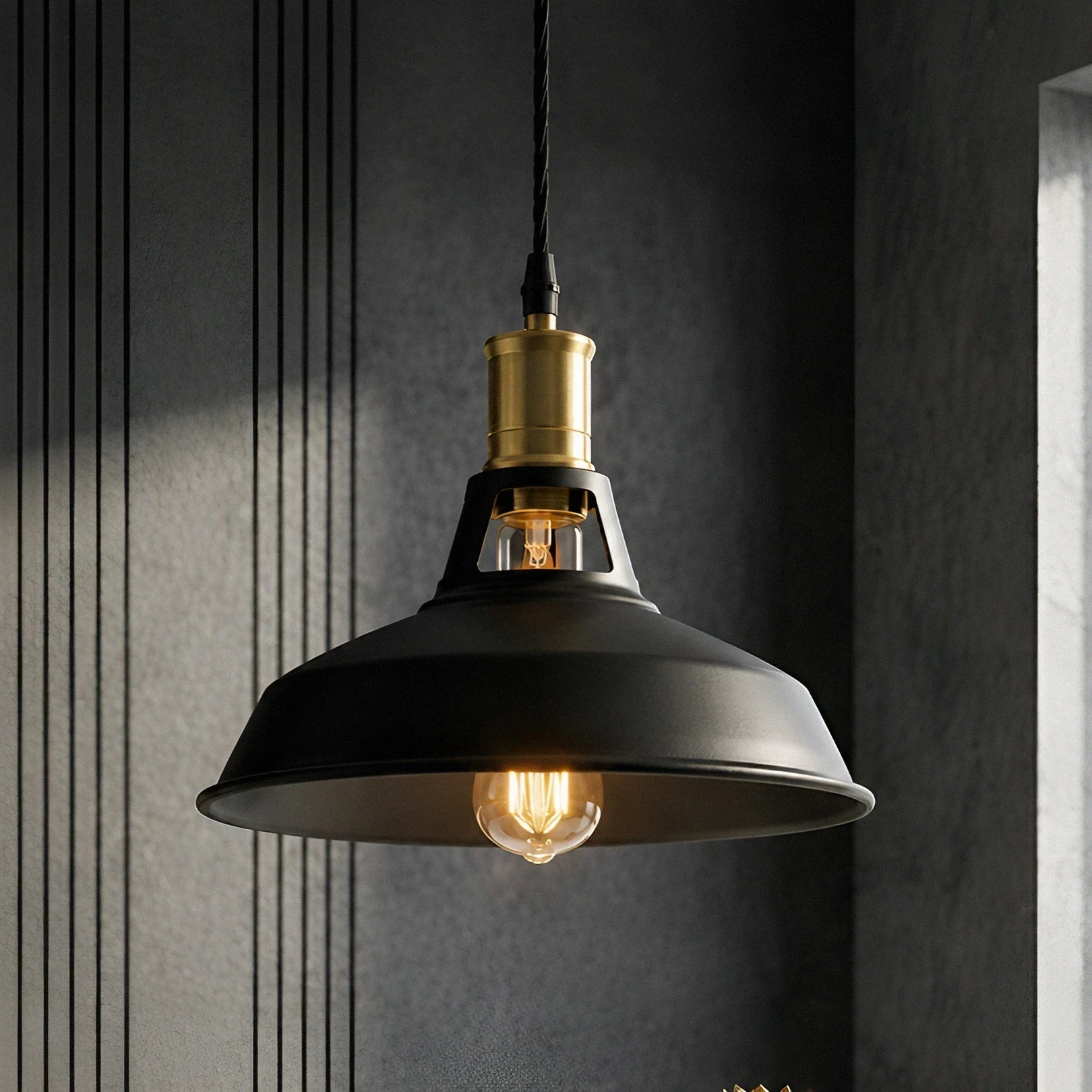 LAMPARA COLGANTE INDUSTRIAL ONYX NEGRA 1L E27