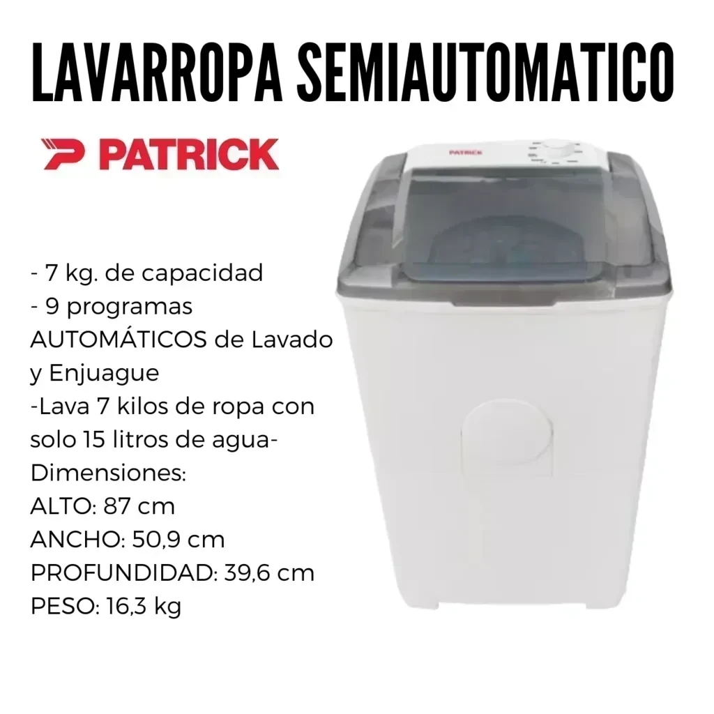 Lavarropas Patrick Ltpk79sb Carga Superior 7 Kg