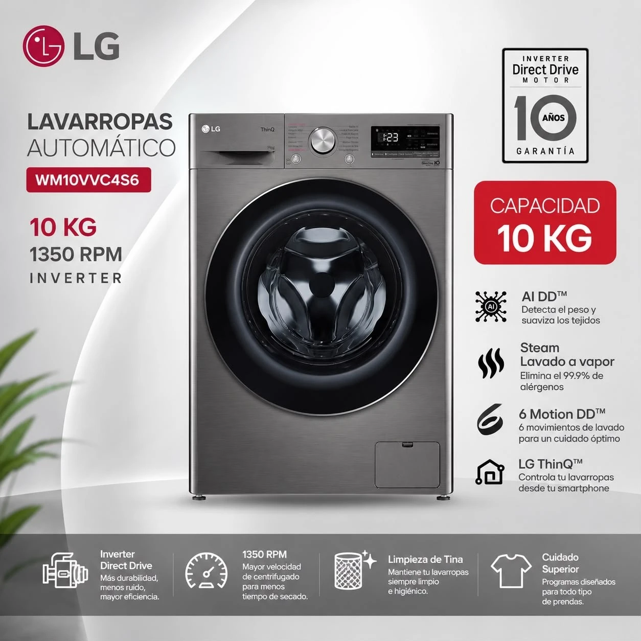 LAVARROPAS LG 10 Kg WIFI INVERTER- IA* 