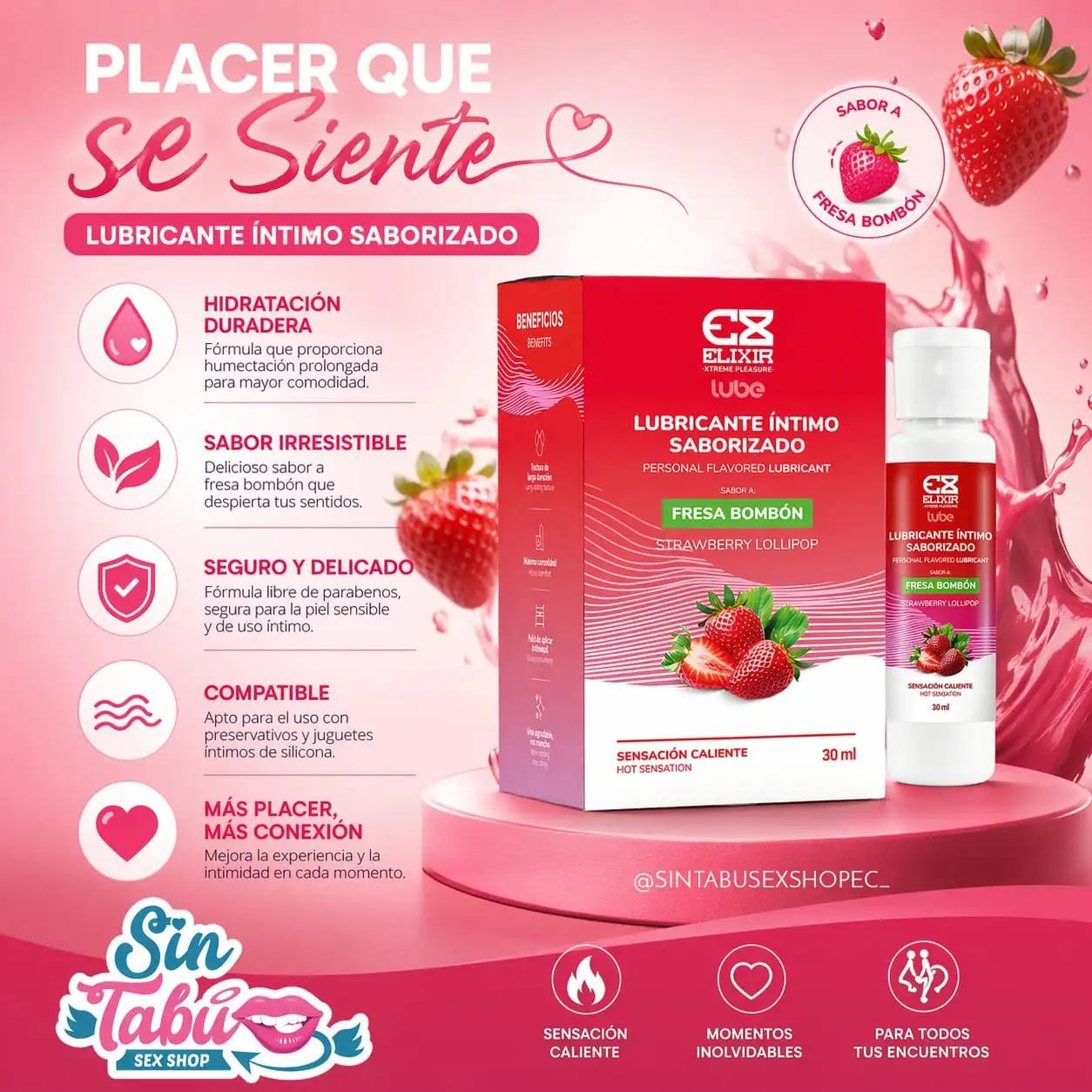 LUBRICANTE CALIENTE ELIXIR FRESA BOMBÓN 
