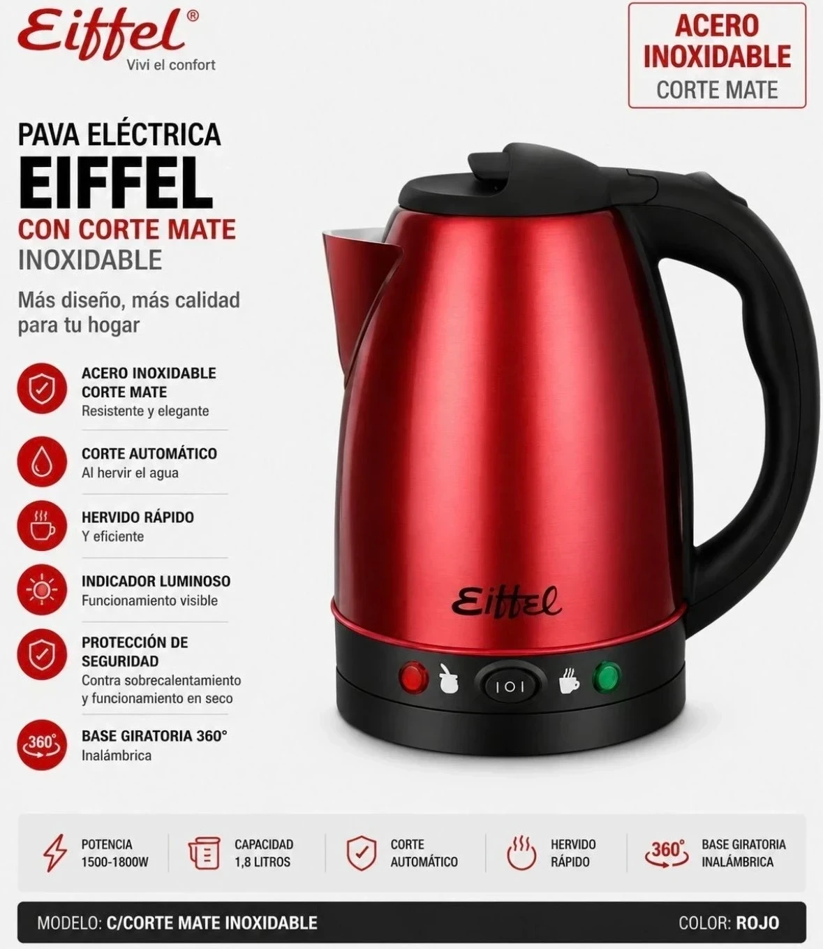 PAVA EIFFEL ACERO INOXIDABLE C/CORTE MATE ROJA