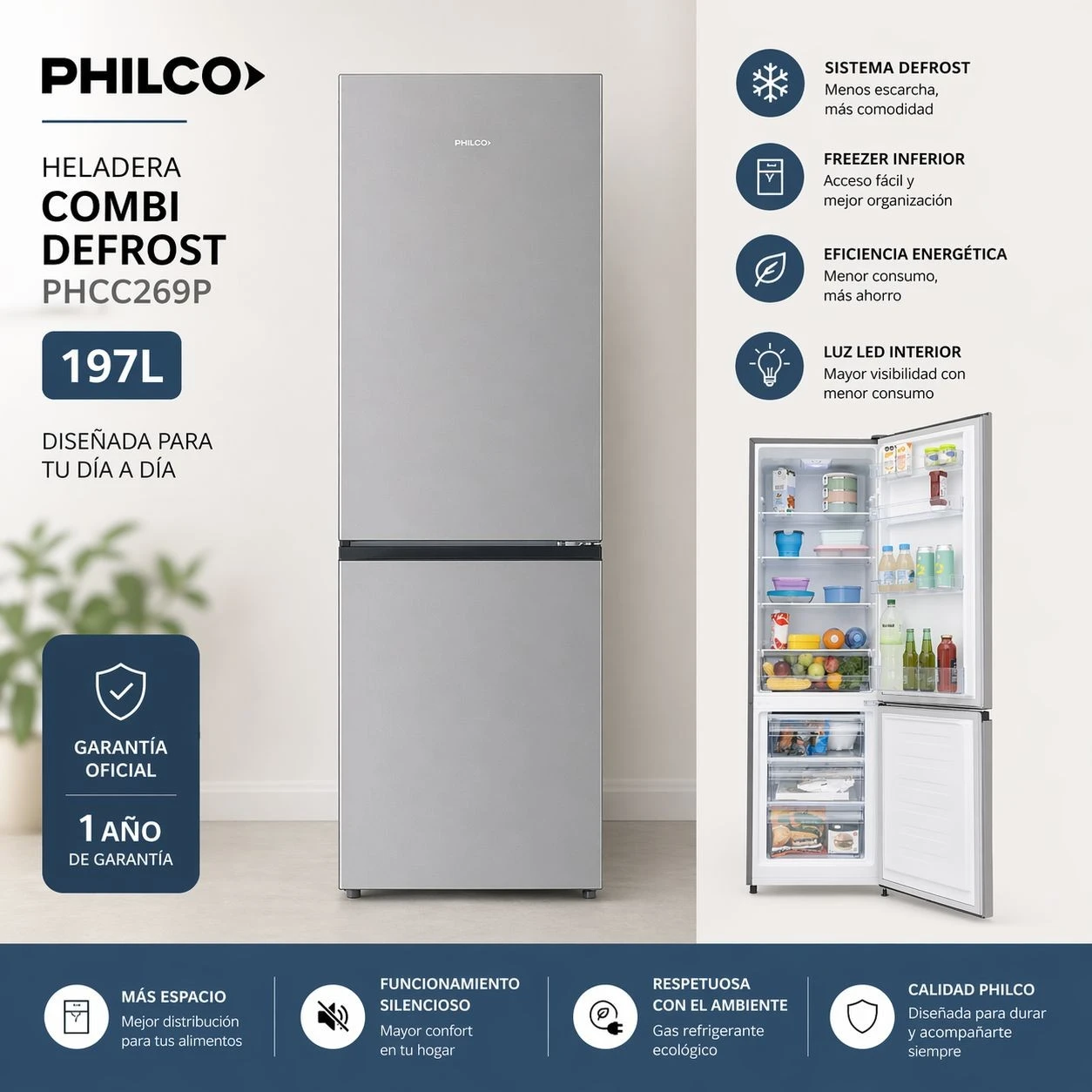 HELADERA PHILCO COMBI PHCC269P 197LTS*