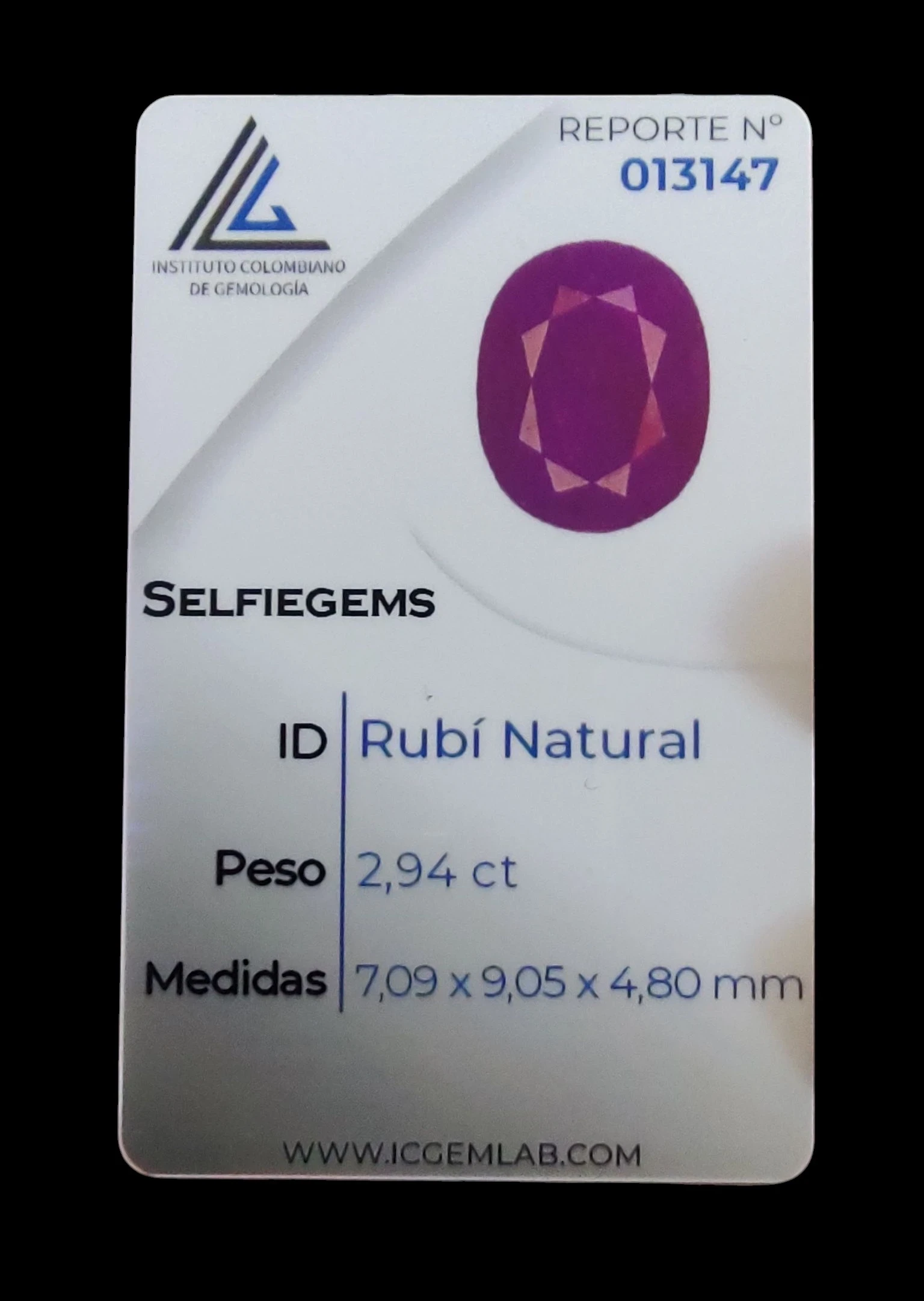 Rubi certificado de 2.94 quilates