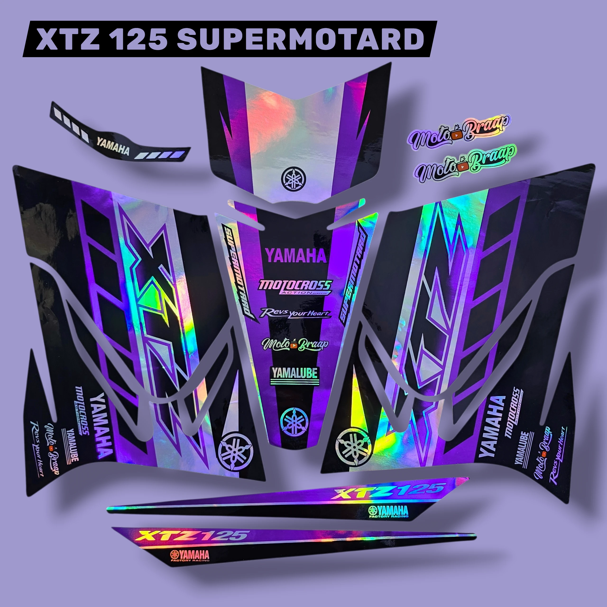 Xtz 125 calcomanias SUPERMOTARD TORNASOL MORADO