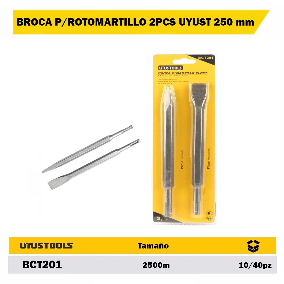 BROCA P/ ROTOMARTILLO 2PCS UYUST 250 mm