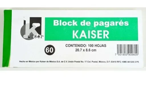 Block de pagares con /100 kaiser 3