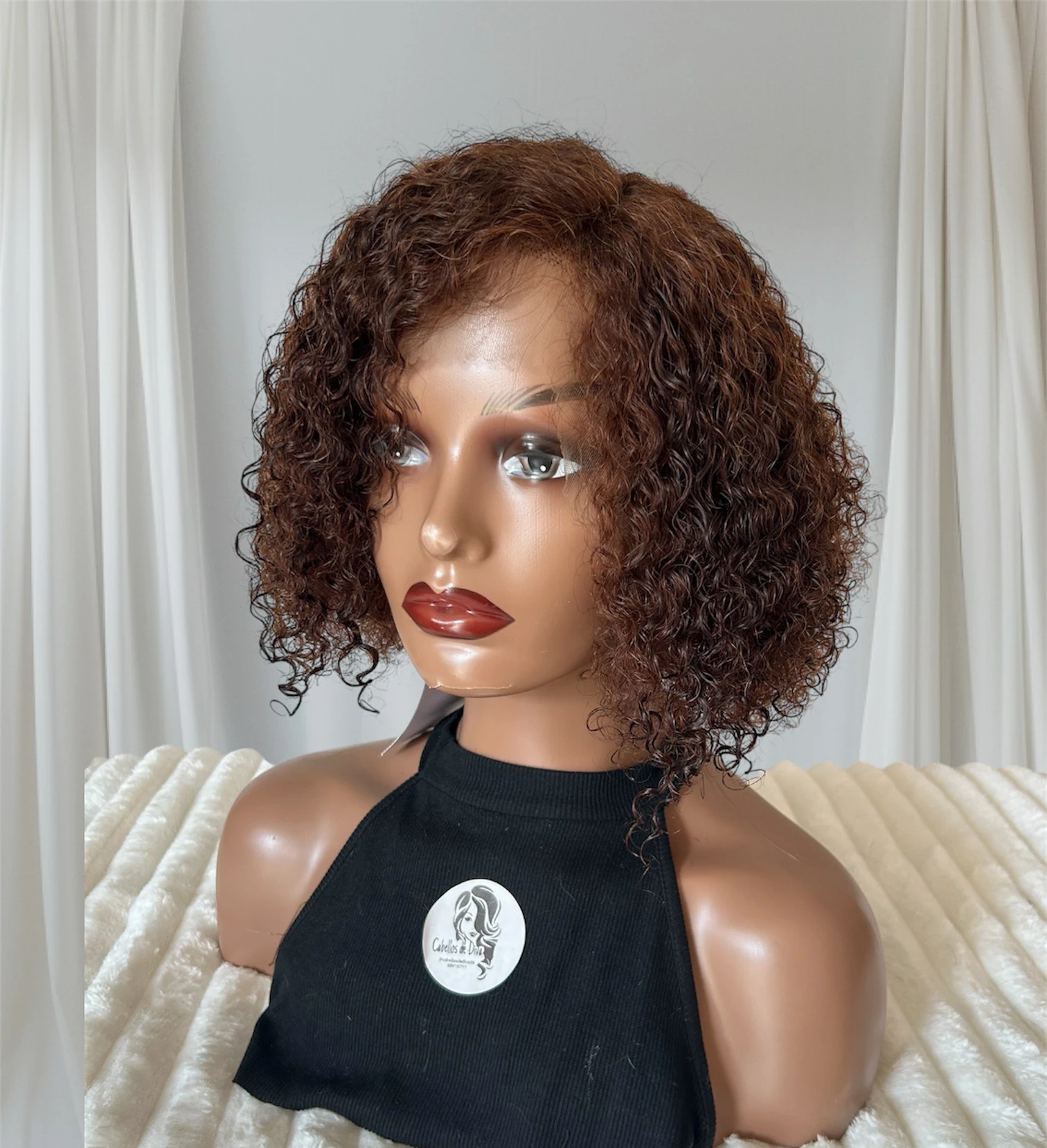 Pelucas de cabello humno kinky curly 12” partidura a medio lado 2