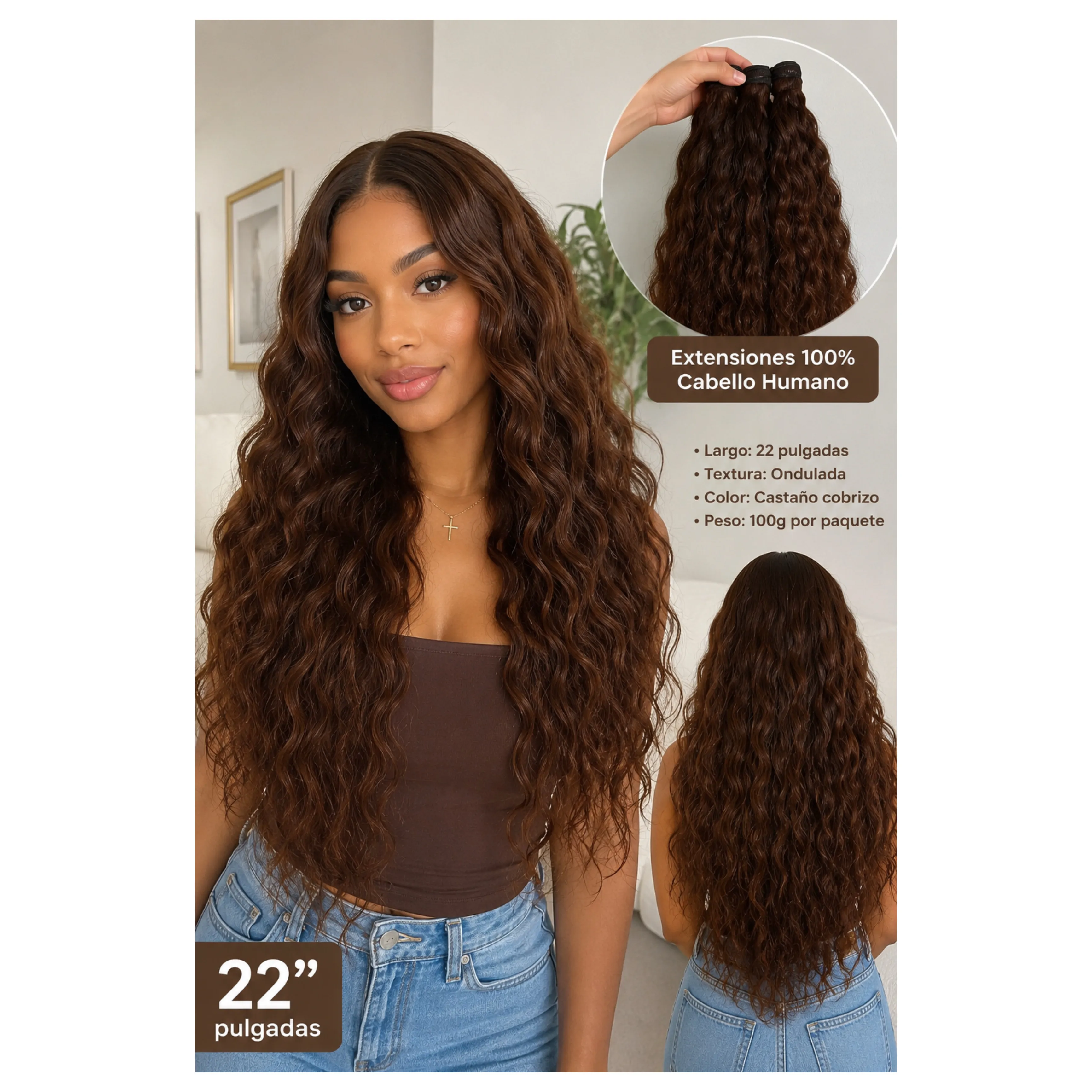 Extensiones de cabello humano de cortina 22 pulgadas, 100g 