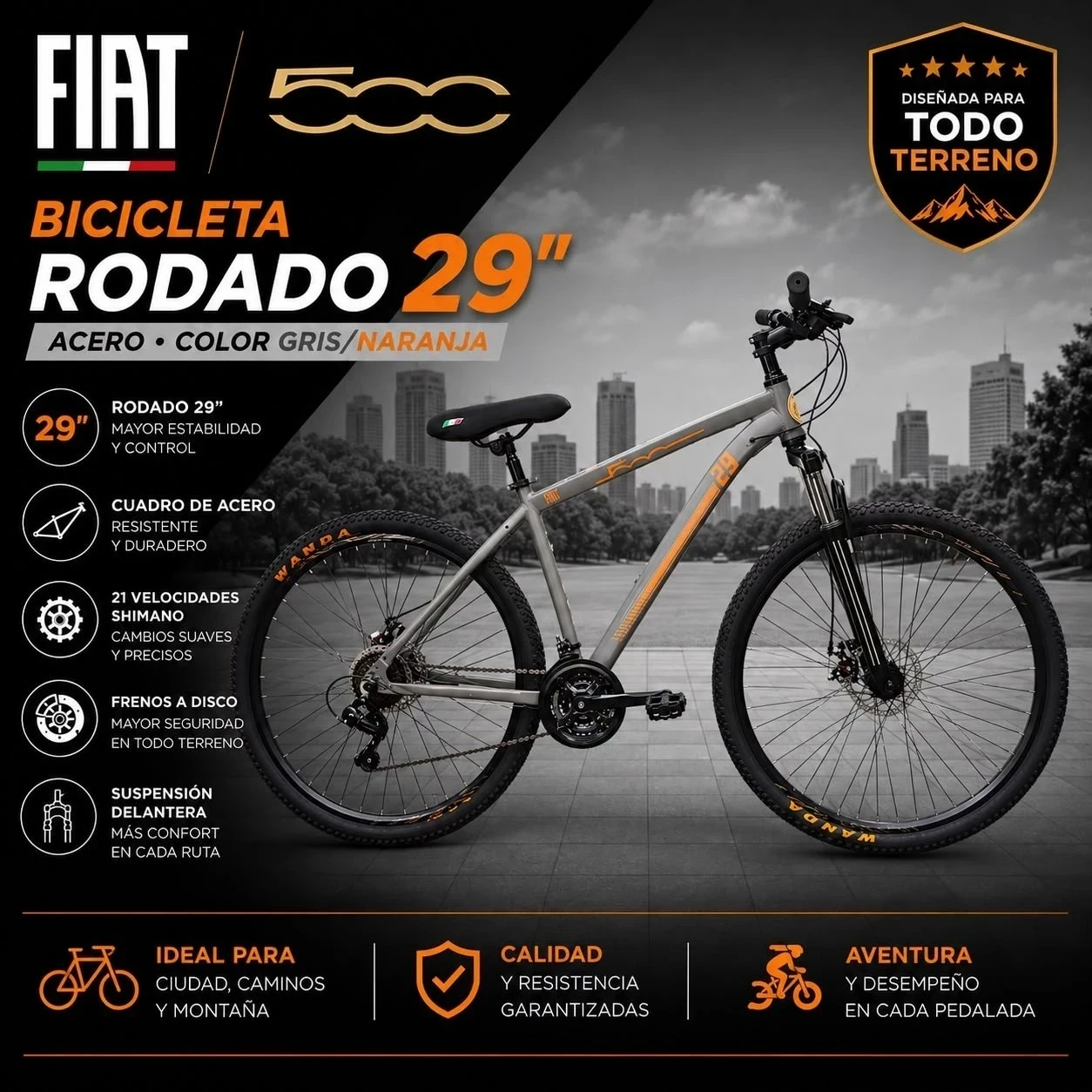 BICICLETA FIAT 500 ROD 29 ACERO LIVIANO
