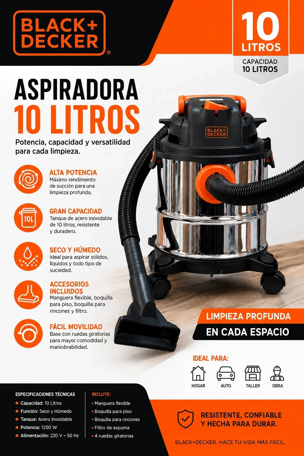 Aspiradora Black & Decker 10ltr