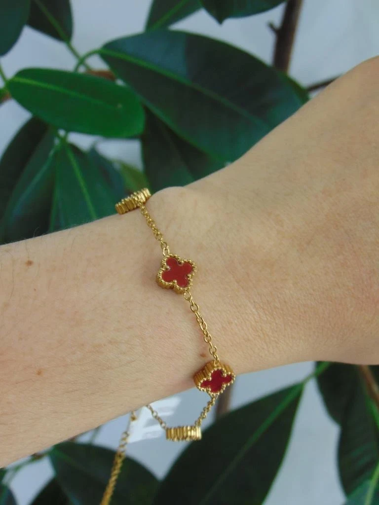 PULSERA ACERO DOR TREBOLES PEQ VINO TINTO 2
