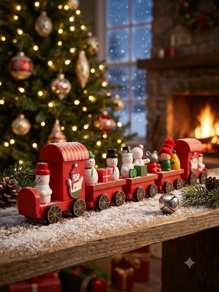 Tren navideño de madera 40 cm de largo 