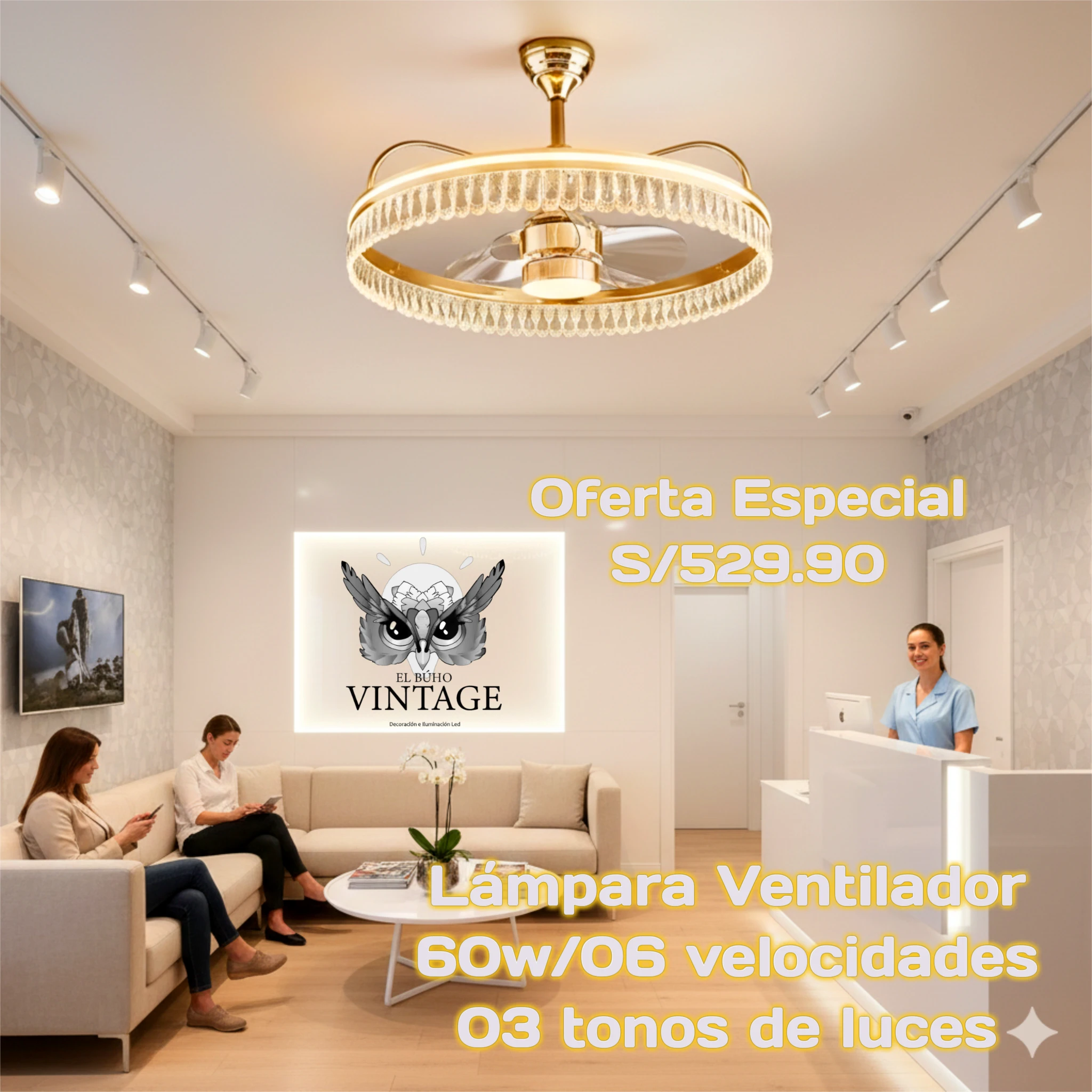 Lámpara Ventilador Dorada 