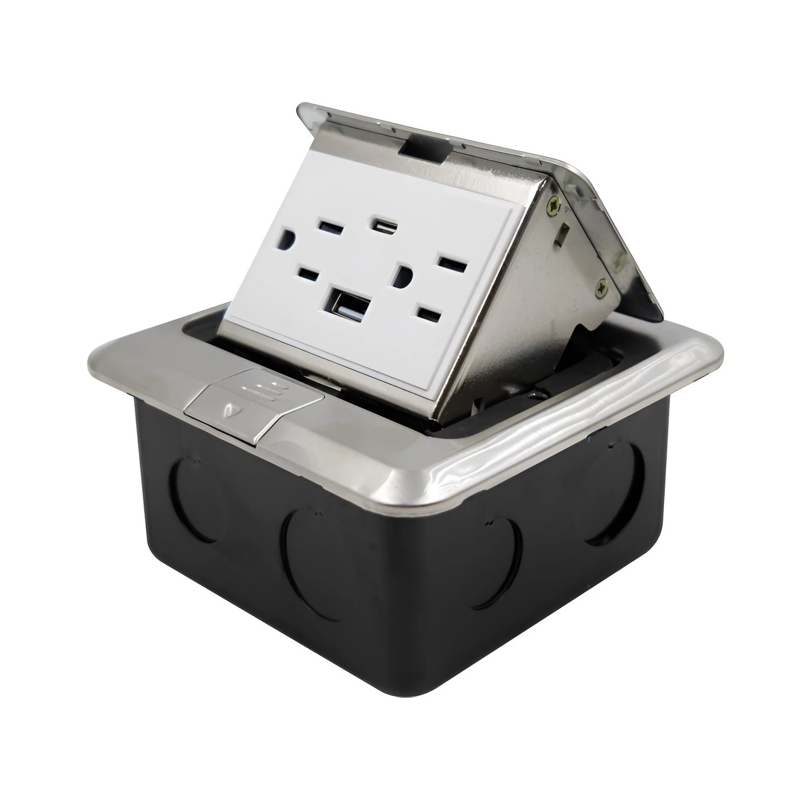 TOMACORRIENTE PISO DOBLE + 2 USB A+C PLATEADO 2