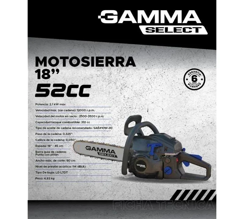 Motosierra Gamma Select G1855AR 52cc 18"