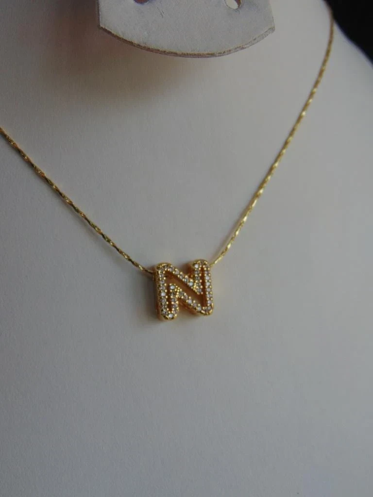 CADENA RODIO DOR + CONTORNO LETRA N MICROCIRCONES 2