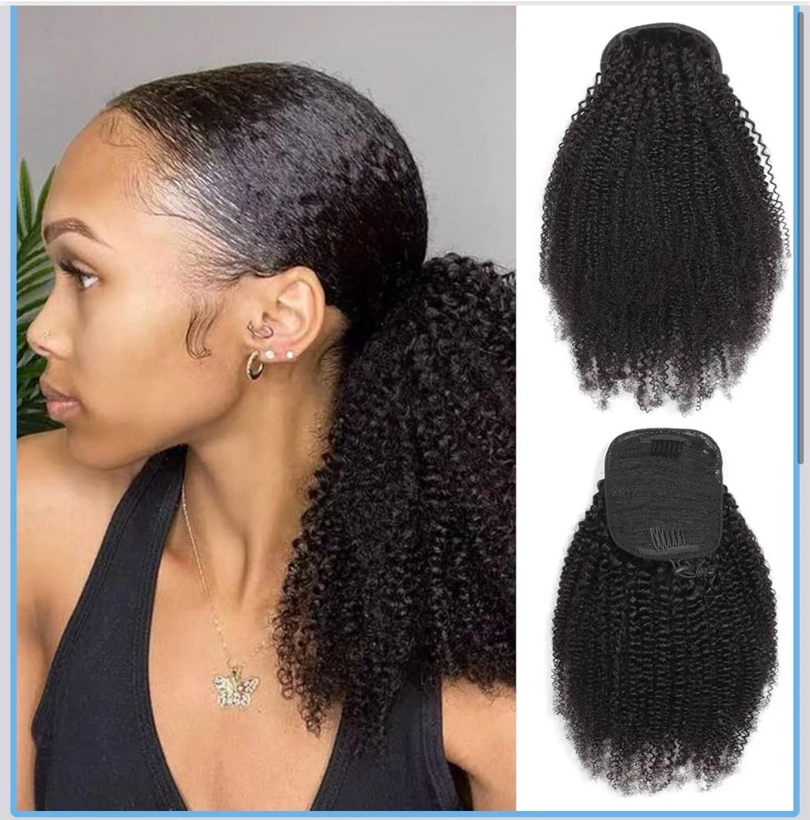 Cola Cabello Humano Afro Rizado Encrespado  4C  color Natural 14