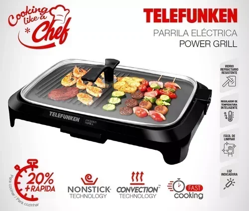 Parrilla Eléctrica Telefunken Power-Grill C/Loza 1600w Negro 6