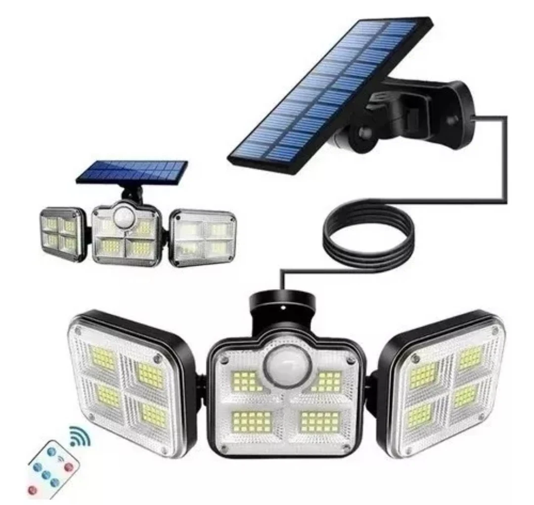 Foco Solar Triple Ajustable  120w Sensor Movimientos y C Remoto