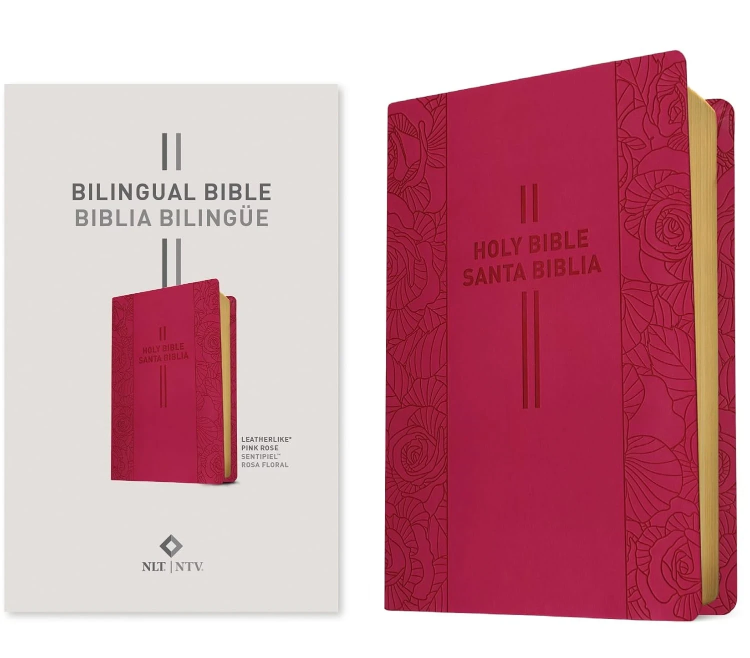 Bilingual Bible NLT/NTV Imit piel rosa floral 3