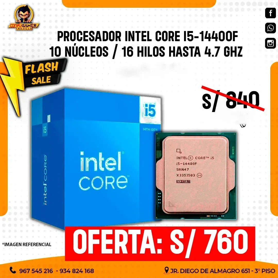 PROCESADOR INTEL CORE I5-14400F LGA1700, 4.70GHZ, 10 NÚCLEOS, 12 HILOS