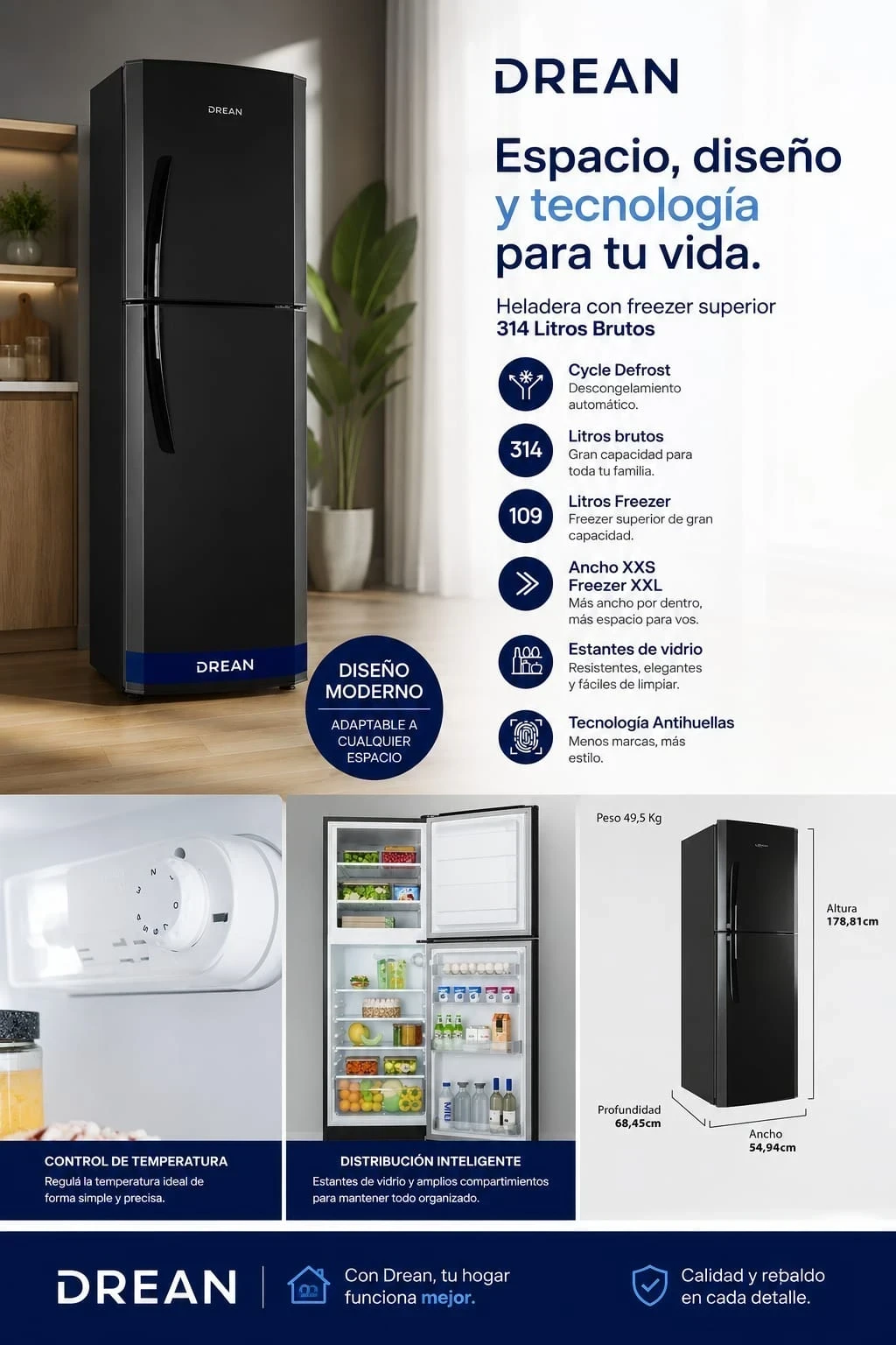 Heladera Drean black 