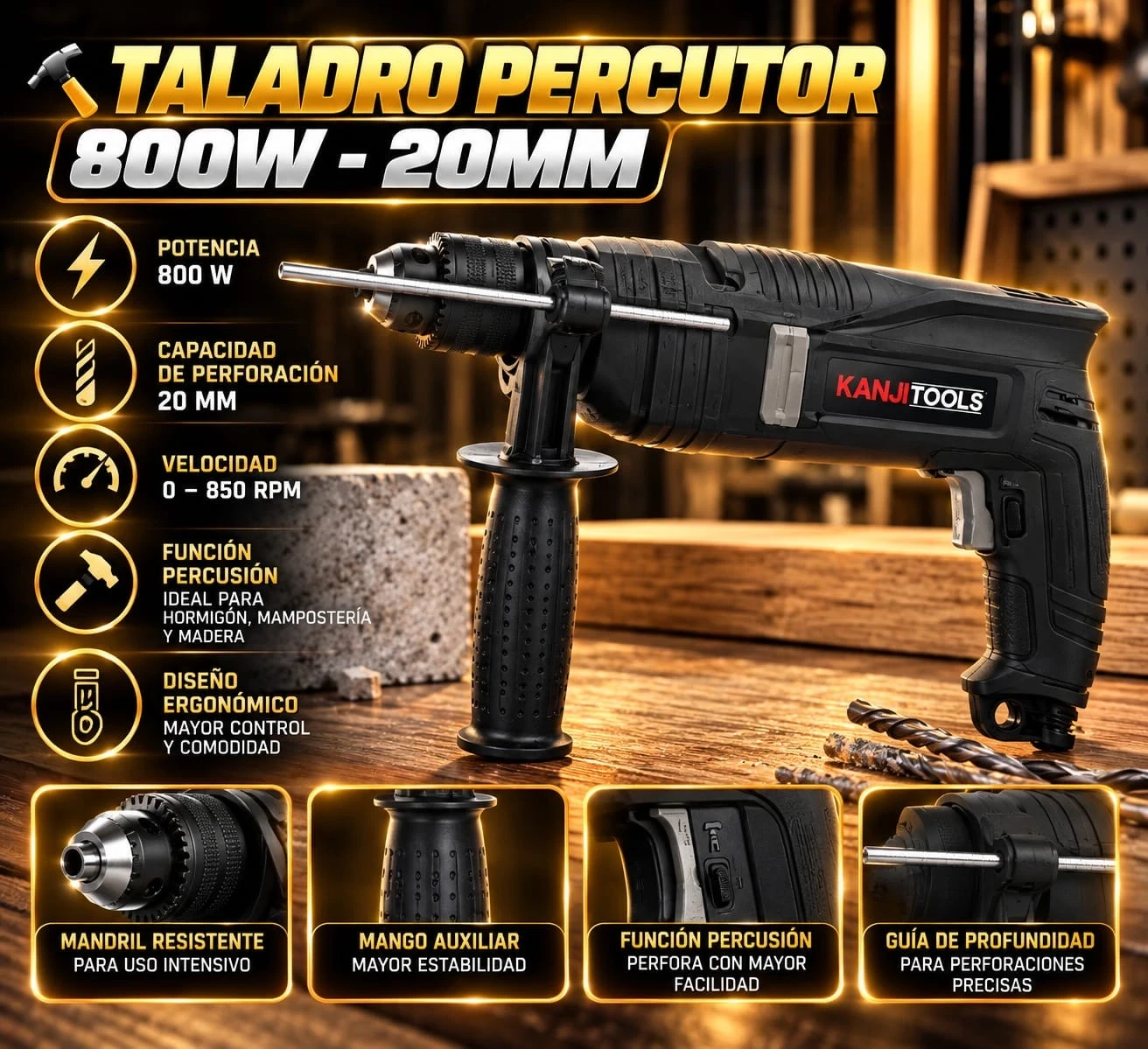 TALADRO PERCUTOR KANJI TOOLS 800W – 20 MM