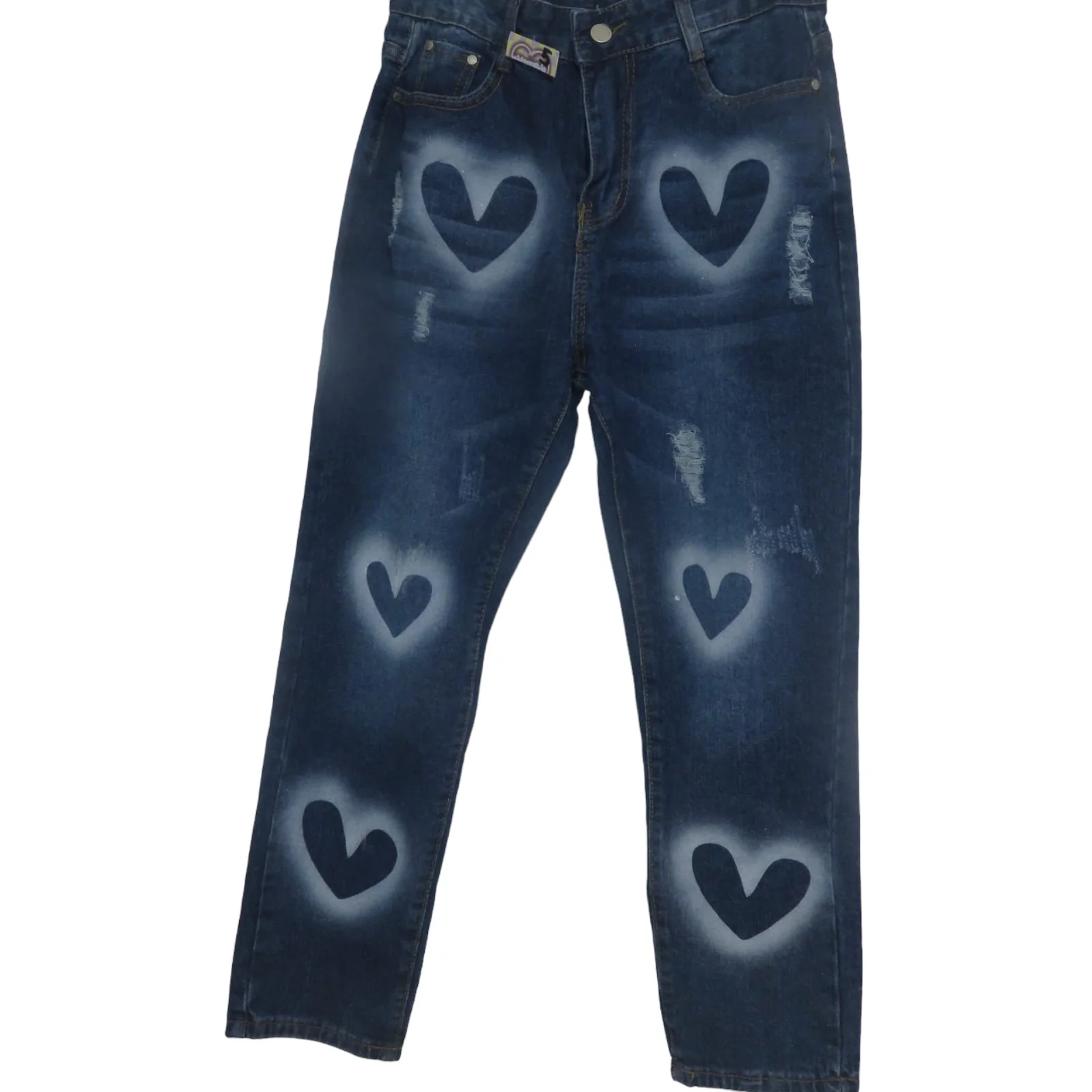 Jeans azul de corazones blancos