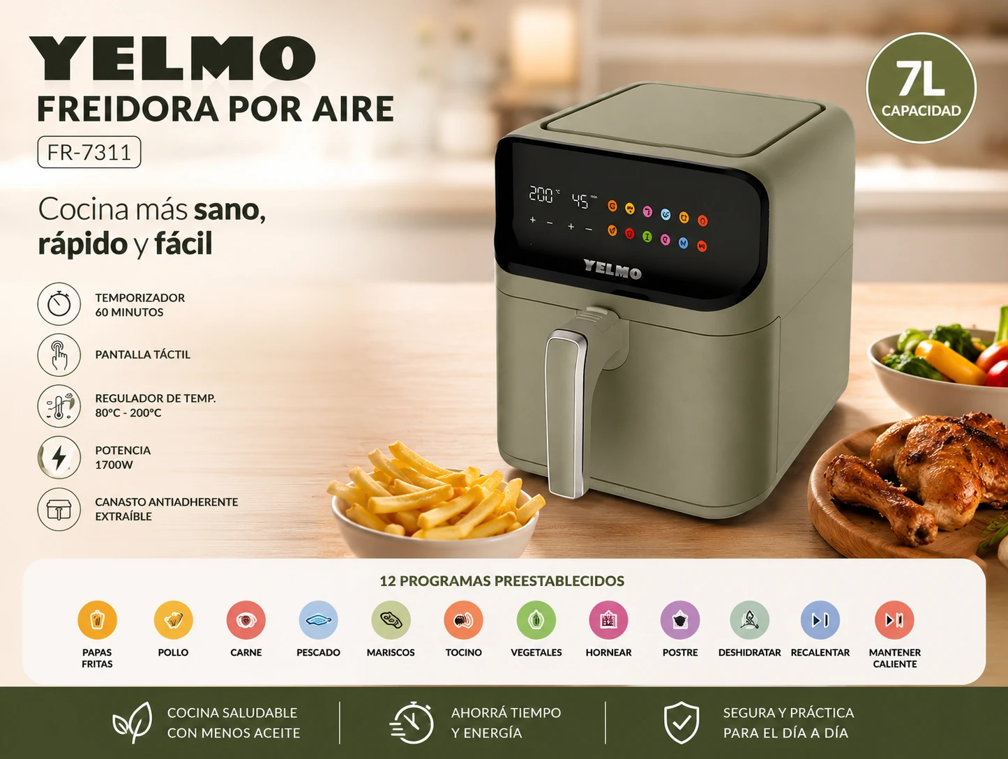 Freidora de aire Yelmo 7LTR