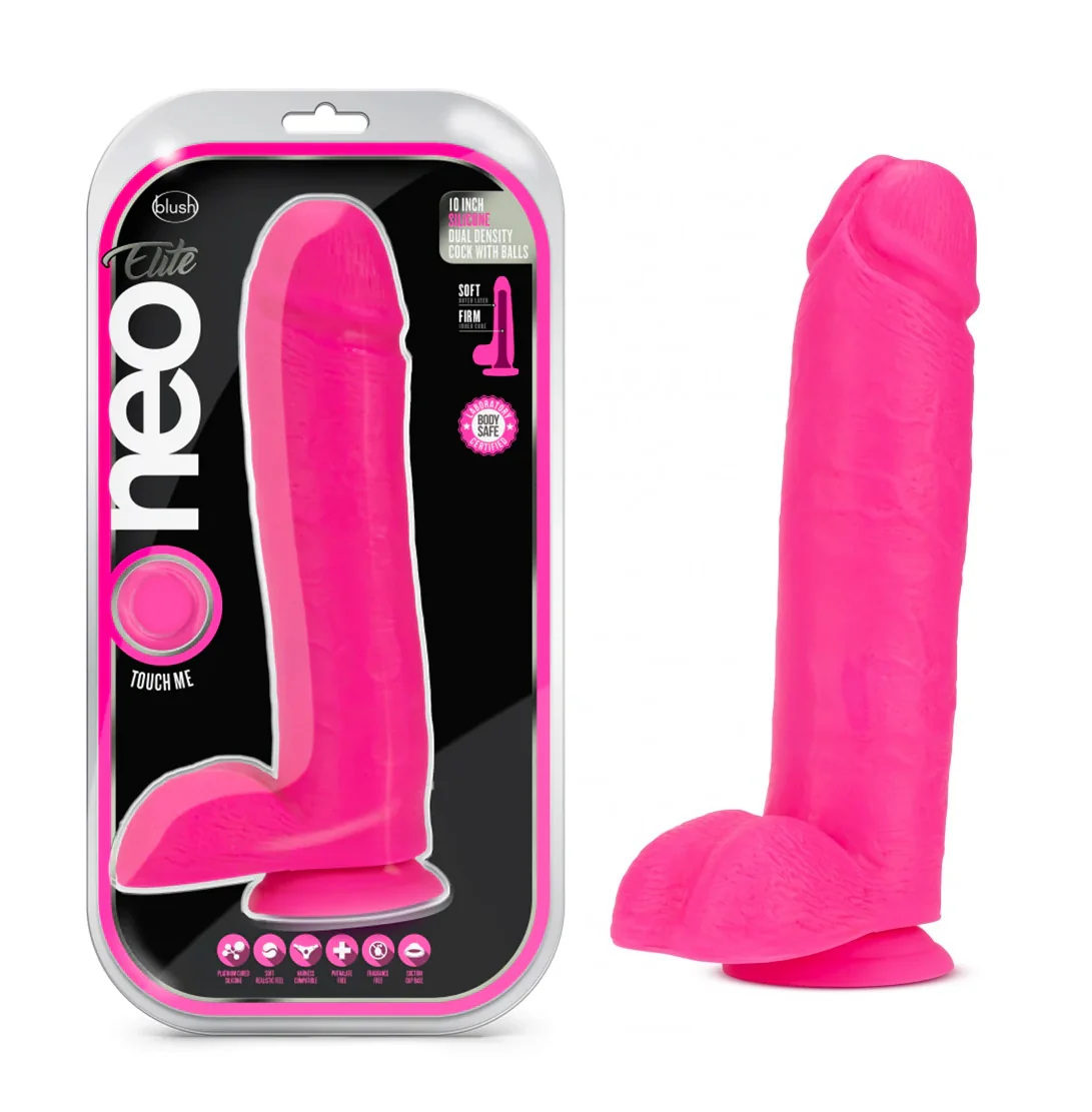 Neo Elite By Blush® | Neon Purple: 10.5-Inch Long Dildo - Made with Purio™ Silicone & SensaFeel® Dual Density Realistic Technology