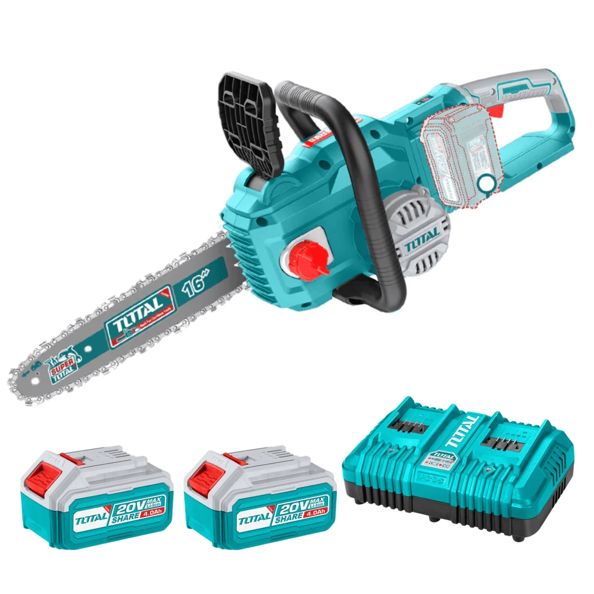 TGSLI401682 Motosierra inalámbrica 16" + 2 baterías 4ah+ cargador total 2