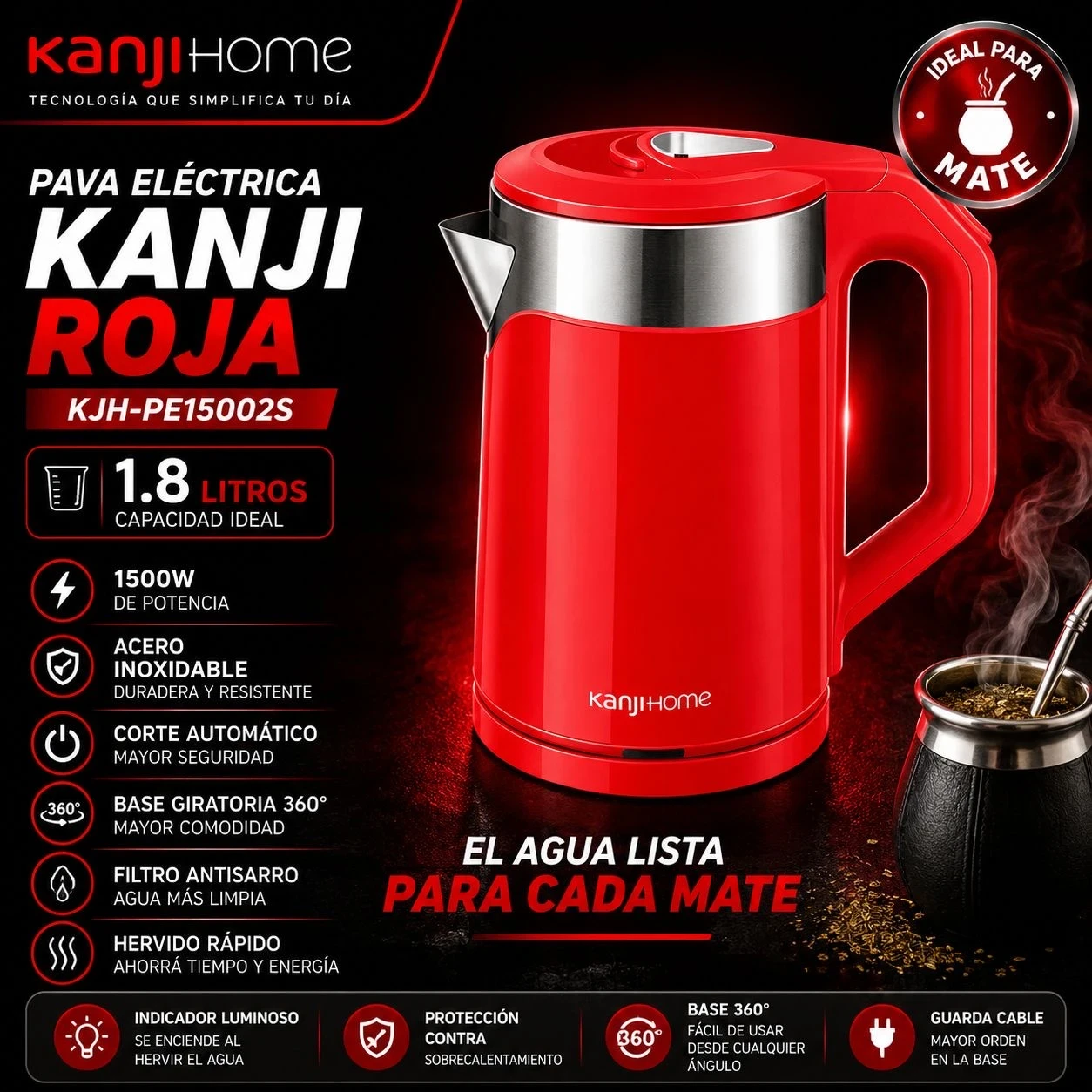 PAVA ELÉCTRICA KANJI KJH-PE15002s roja
