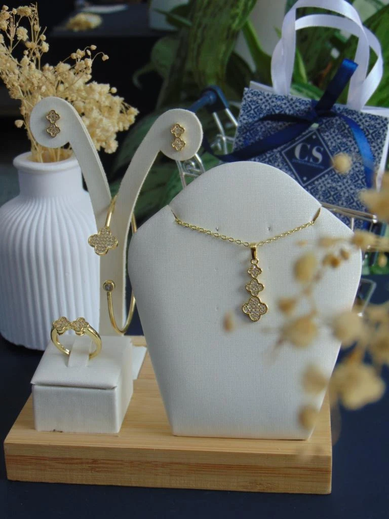SET JUEGO RODIO DOR TREBOL + PULSERA *ANILLO