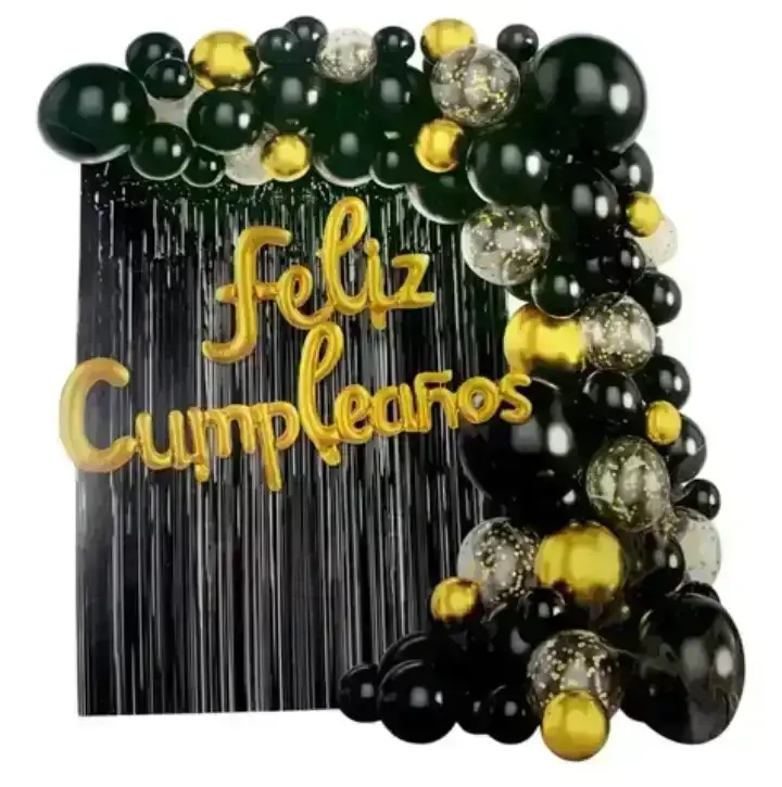 Set guirnalda globos cortina metalizada fc confetti negro/dorado 75 pcs